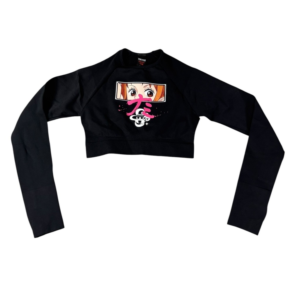 Civil Regime x One‎ Piece Nami Cropped Long Sleeve Top Black Pink XS NWT